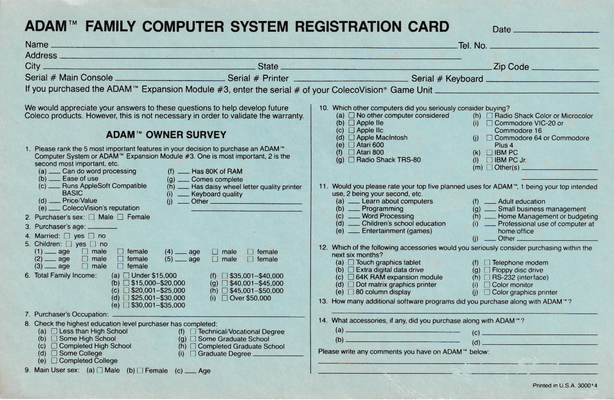 Registration Card Front
